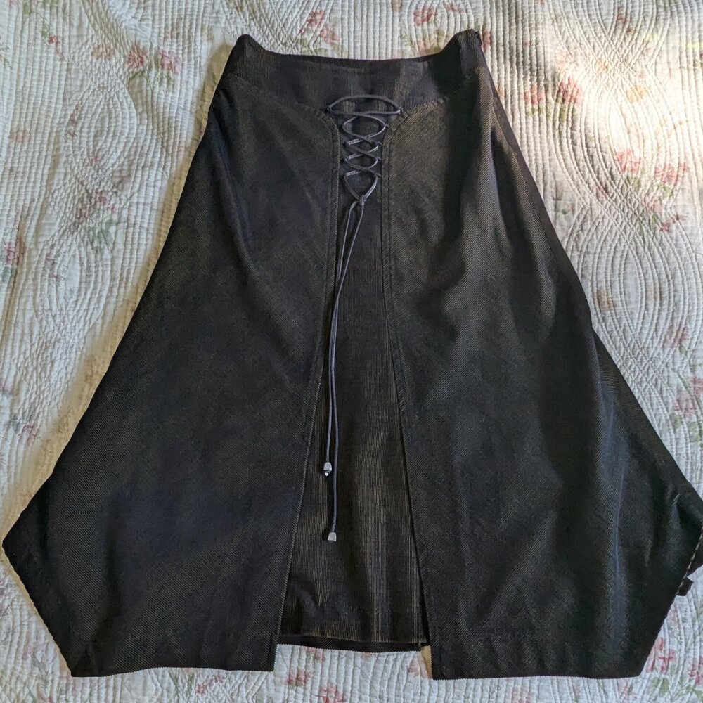 Hazel Black and Gold Corduroy Long Skirt - Sz S Small